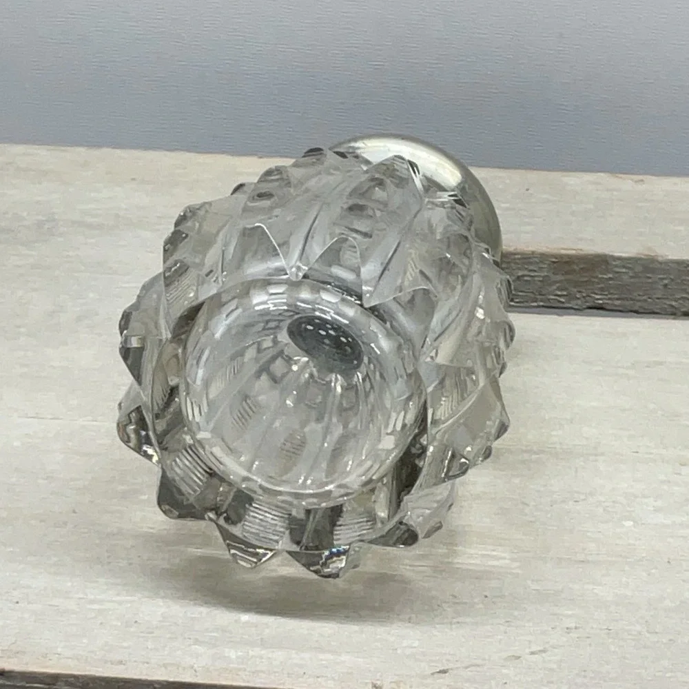 Antique Cut Glass Shaker Victorian Geometric Pattern Silver Tone Lid Clear